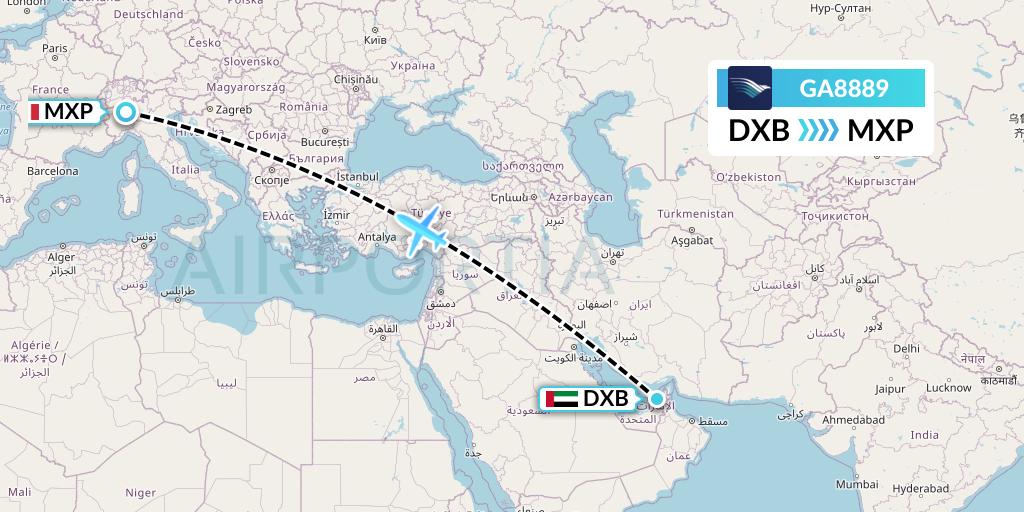 GA8889 Garuda Indonesia Flight Map: Dubai to Milan