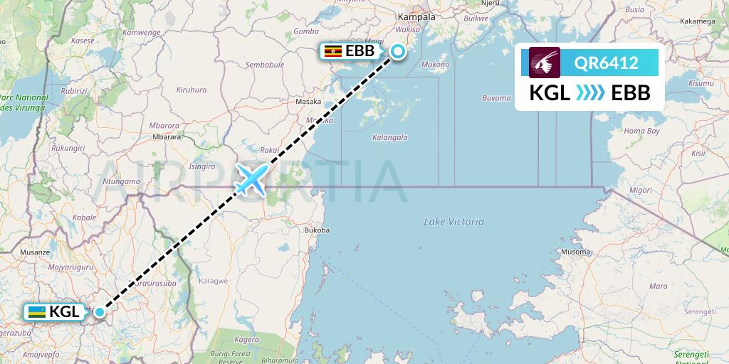 QR6412 Qatar Airways Flight Map: Kigali to Entebbe