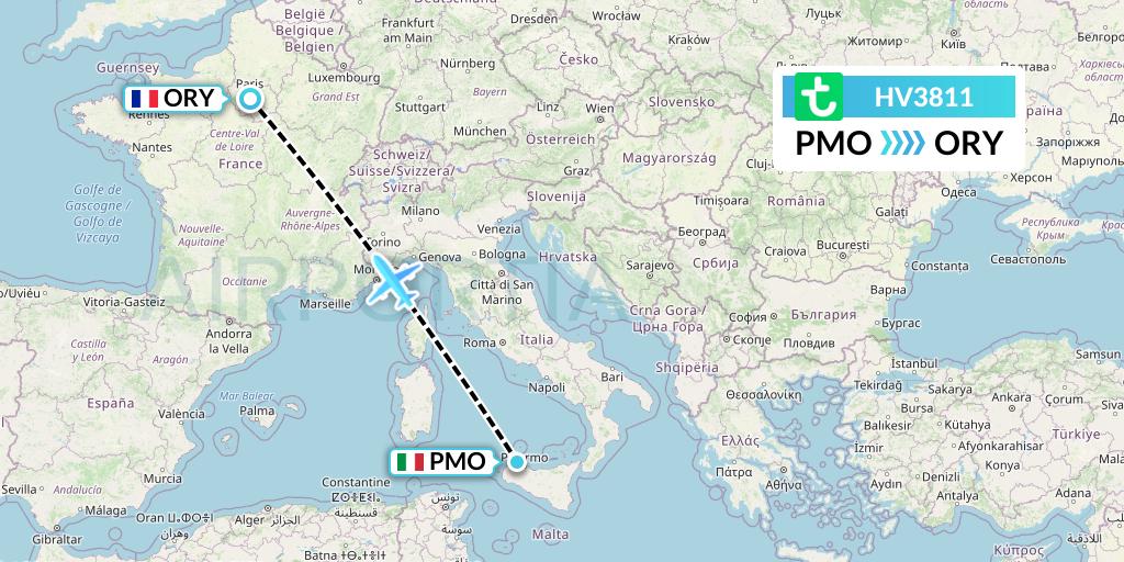 HV3811 Transavia Flight Map: Palermo to Paris