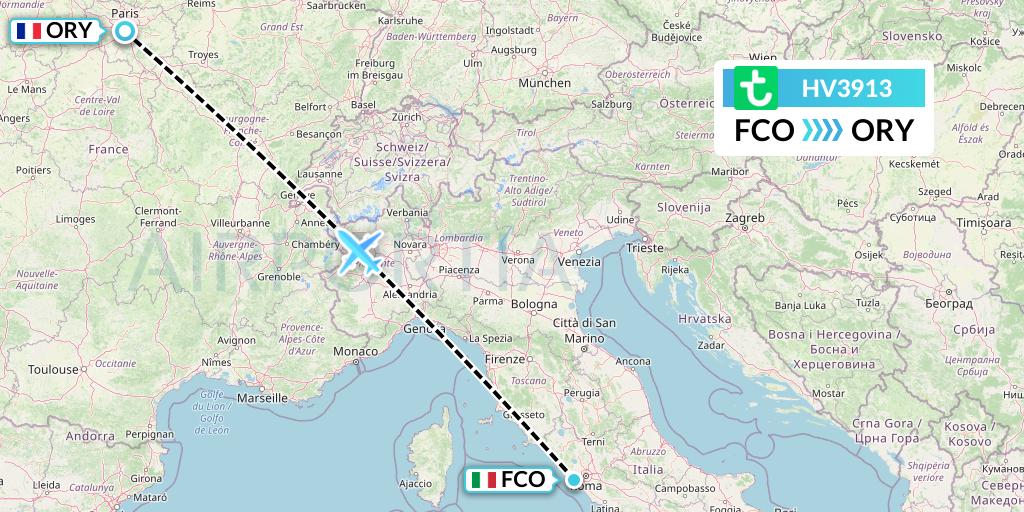 HV3913 Transavia Flight Map: Rome to Paris