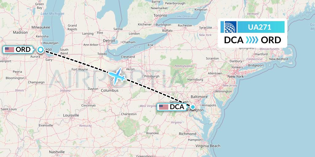 UA271 United Airlines Flight Map: Washington to Chicago