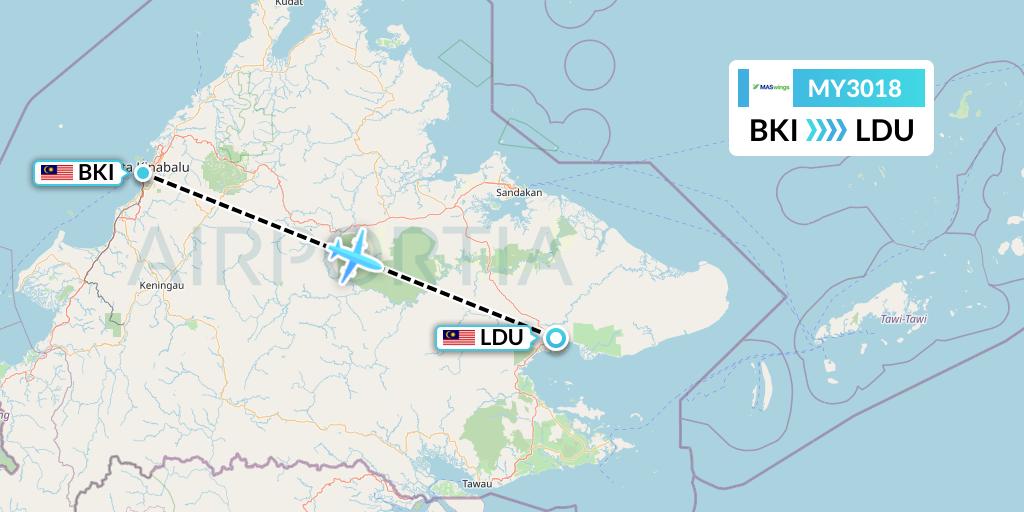MY3018 MASwings Flight Map: Kota Kinabalu to Lahad Datu