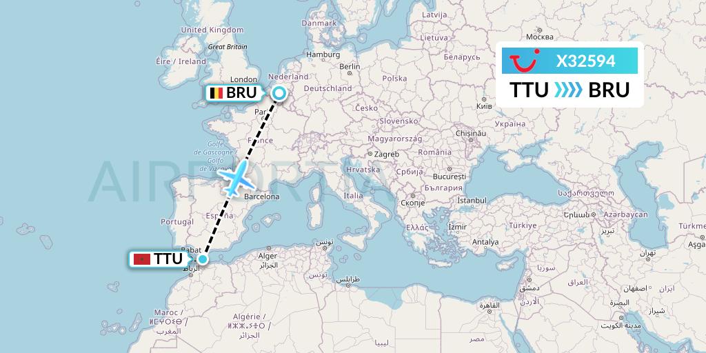 X32594 TUI fly Germany Flight Map: Tetuan to Brussels