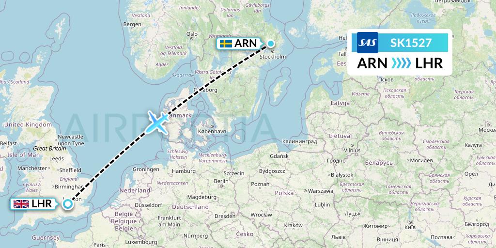 SK1527 SAS Flight Map: Stockholm to London