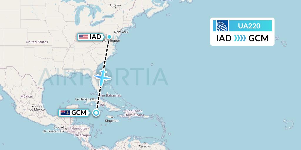 UA220 United Airlines Flight Map: Washington to George Town