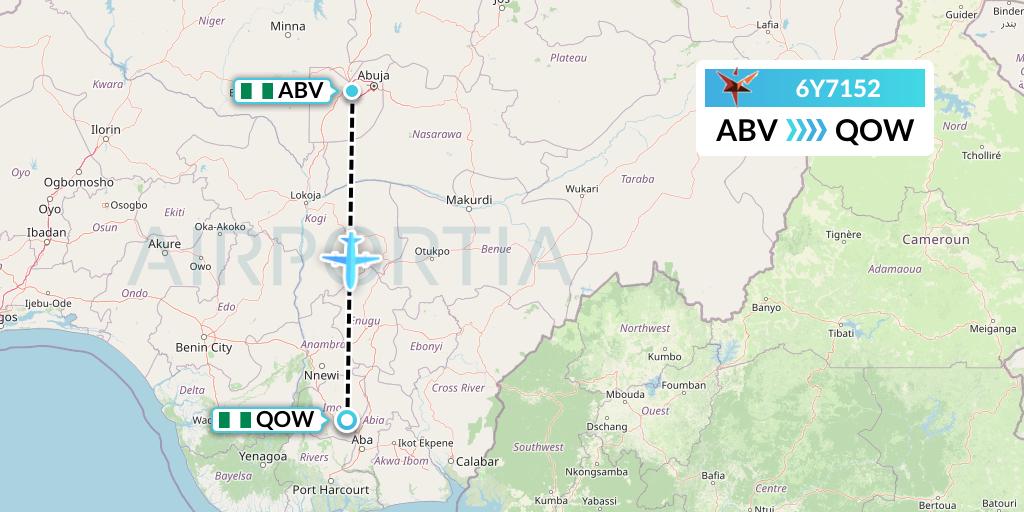6Y7152 SmartLynx Flight Map: Abuja to Owerri