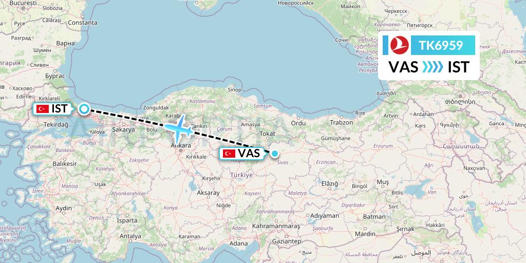 TK6959 Turkish Airlines Flight Map: Sivas to Istanbul