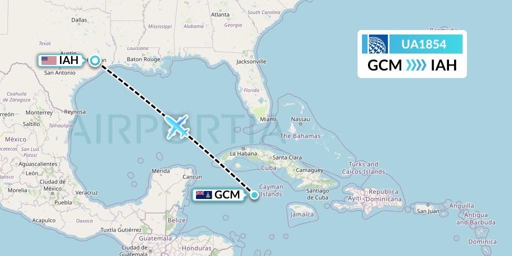 UA1854 United Airlines Flight Map: George Town to Houston