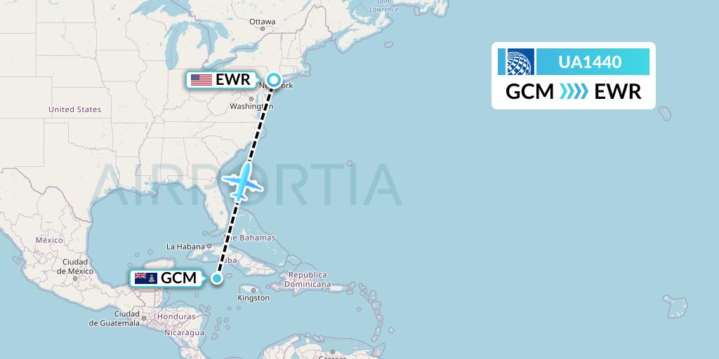 UA1440 United Airlines Flight Map: George Town to New York