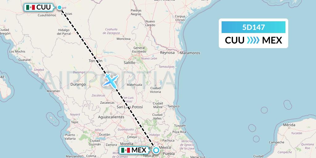 5D147 Aeromexico Connect Flight Map: Chihuahua to Mexico City