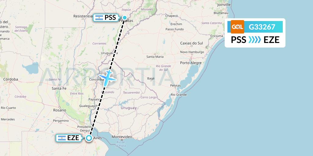 G33267 GOL Transportes Aeros Flight Map: Posadas to Buenos Aires