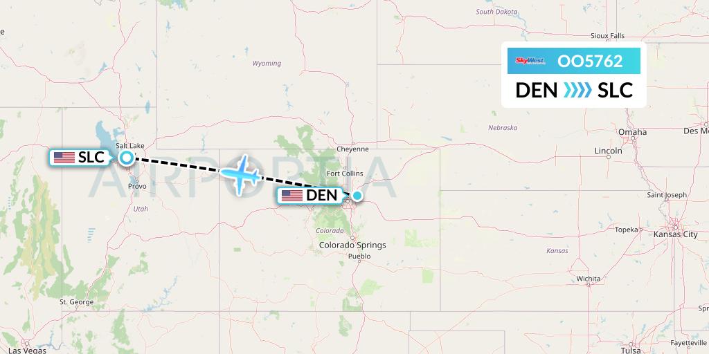 OO5762 SkyWest Airlines Flight Map: Denver to Salt Lake City