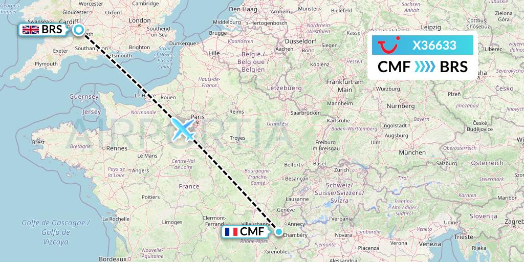 X36633 TUI fly Germany Flight Map: Chambery to Bristol