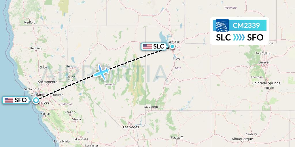 CM2339 Copa Airlines Flight Map: Salt Lake City to San Francisco