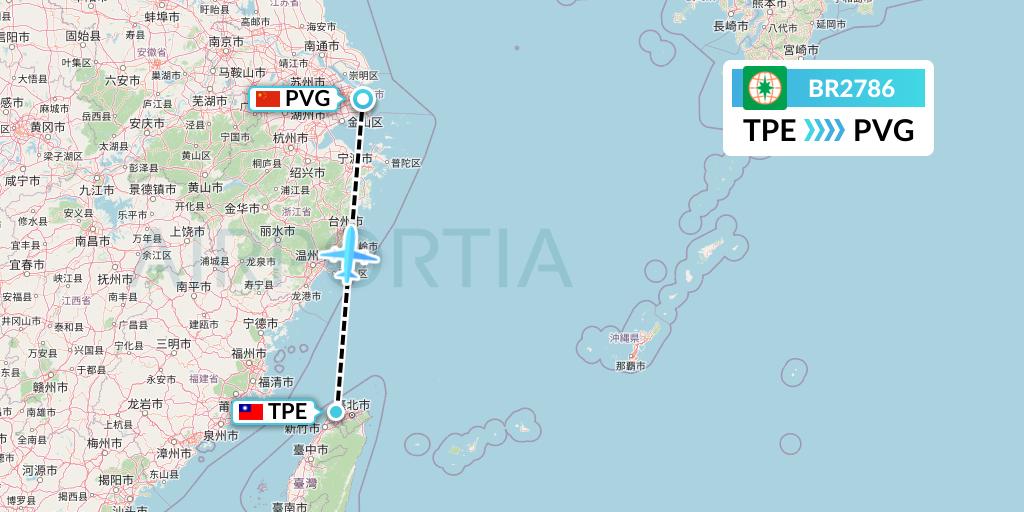 BR2786 EVA Air Flight Map: Taipei to Shanghai