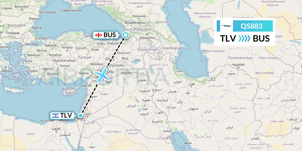 QS883 Smartwings Flight Map: Tel Aviv to Batumi