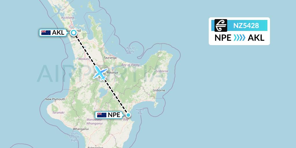 NZ5428 Air New Zealand Flight Map: Napier to Auckland