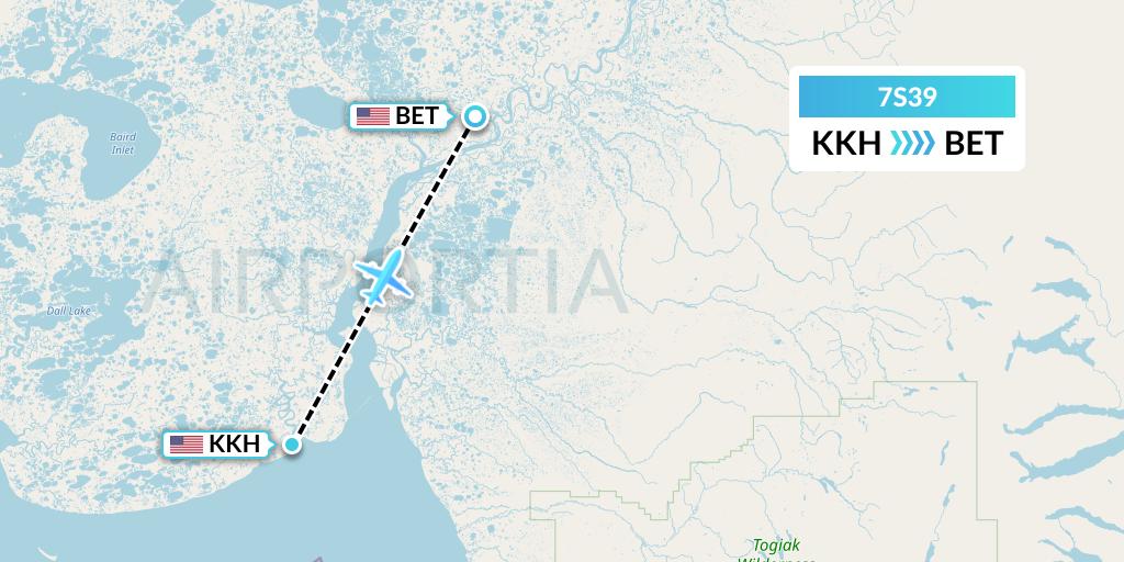 7S39 Ryan Air (USA) Flight Map: Kongiganak to Bethel