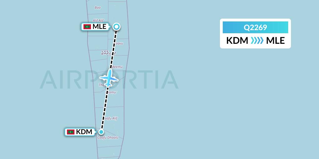 Q2269 Maldivian Flight Map: Kaadedhdhoo Island to Male