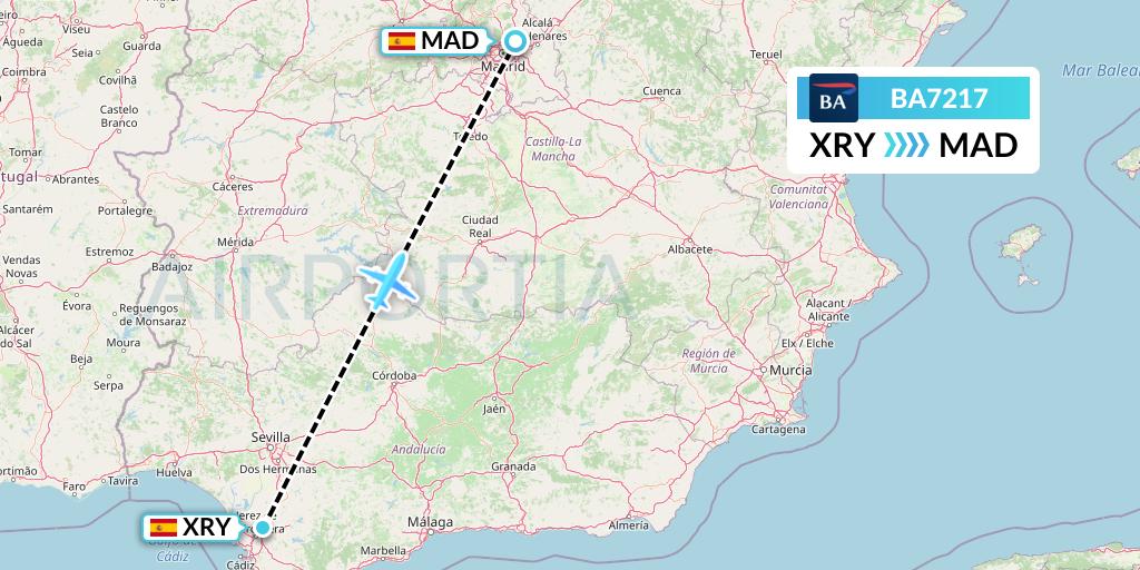 BA7217 British Airways Flight Map: Jerez to Madrid
