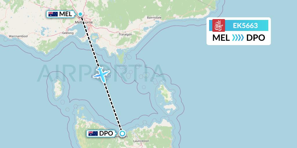 EK5663 Emirates Flight Map: Melbourne to Devonport