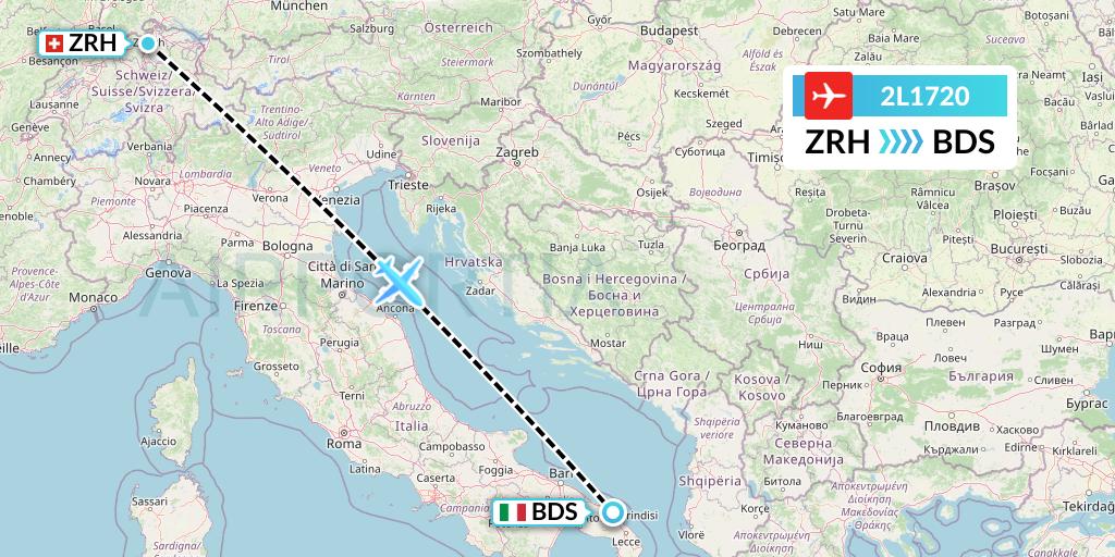 2L1720 Helvetic Airways Flight Map: Zurich to Brindisi