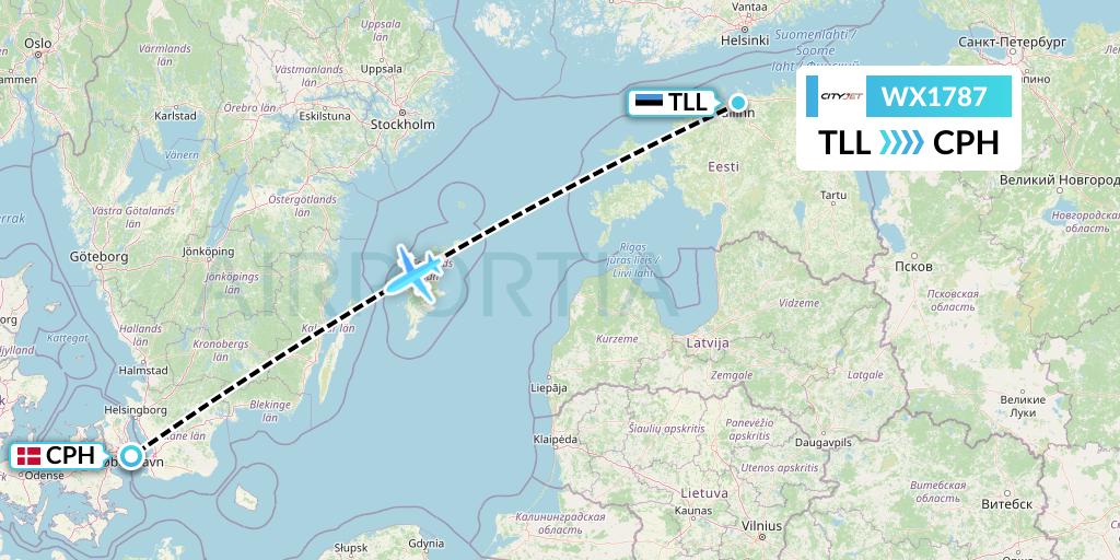 WX1787 Cityjet Flight Map: Tallinn to Copenhagen