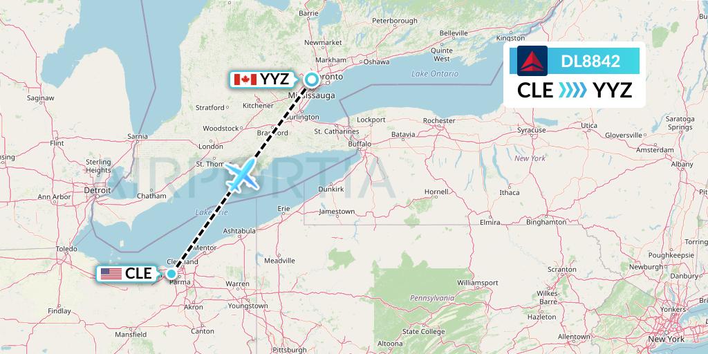 DL8842 Delta Air Lines Flight Map: Cleveland to Toronto