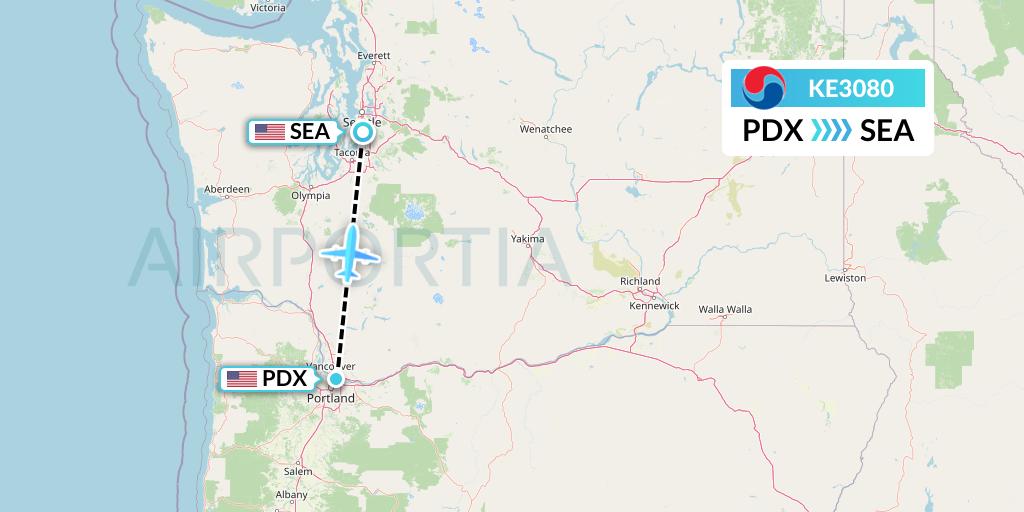 KE3080 Korean Air Flight Map: Portland to Seattle