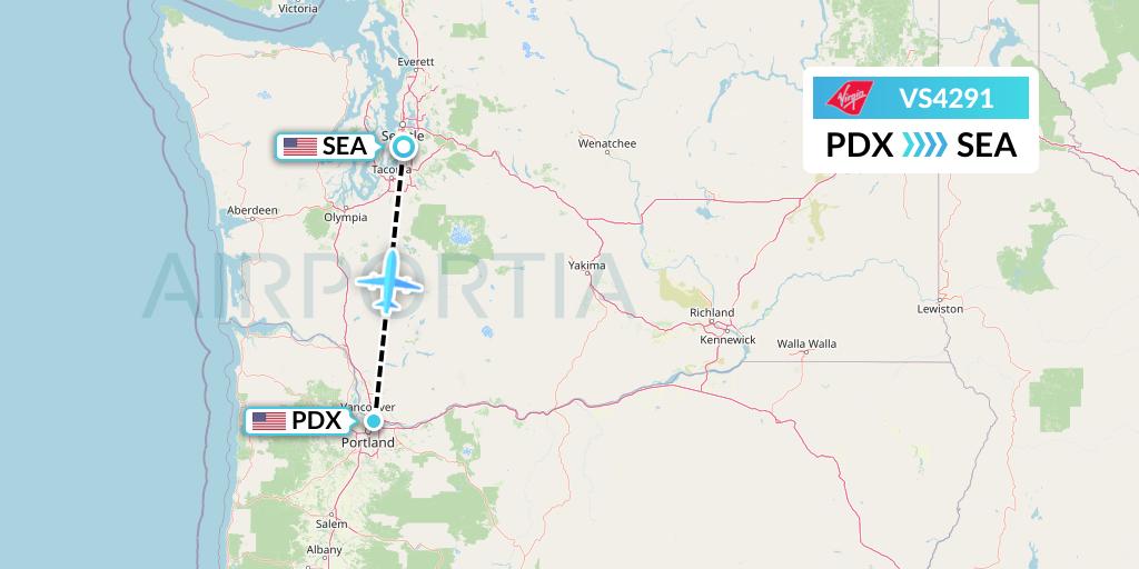 VS4291 Virgin Atlantic Airways Flight Map: Portland to Seattle