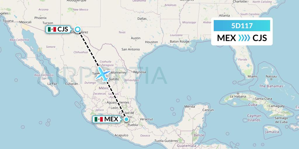 5D117 Aeromexico Connect Flight Map: Mexico City to Ciudad Juarez