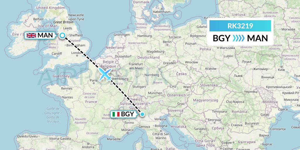 RK3219 Ryanair UK Flight Map: Milan to Manchester