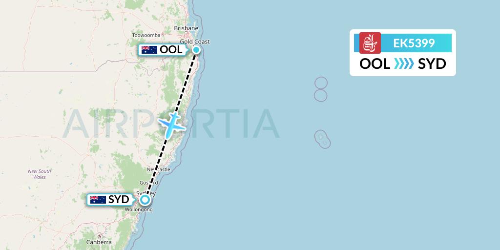 EK5399 Emirates Flight Map: Gold Coast to Sydney