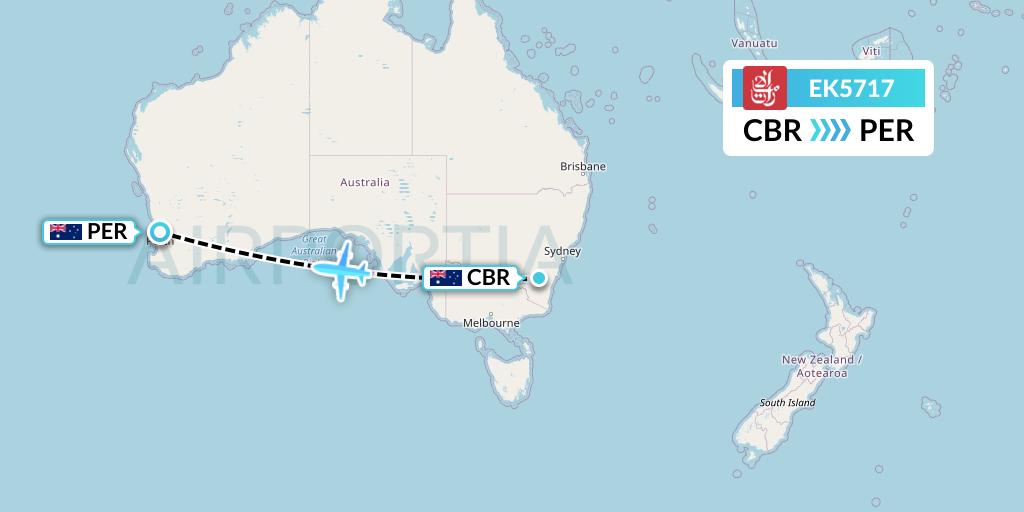 EK5717 Emirates Flight Map: Canberra to Perth