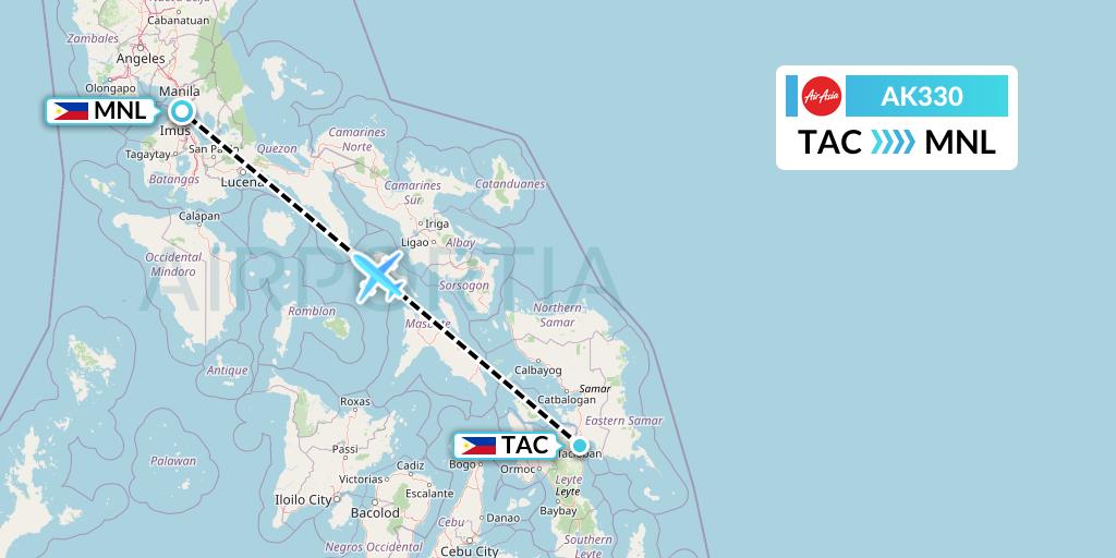 AK330 AirAsia Flight Map: Tacloban to Manila