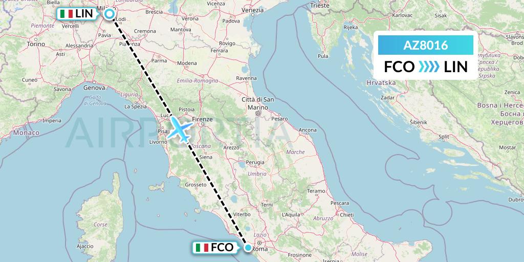AZ8016 ITA Airways Flight Map: Rome to Milan