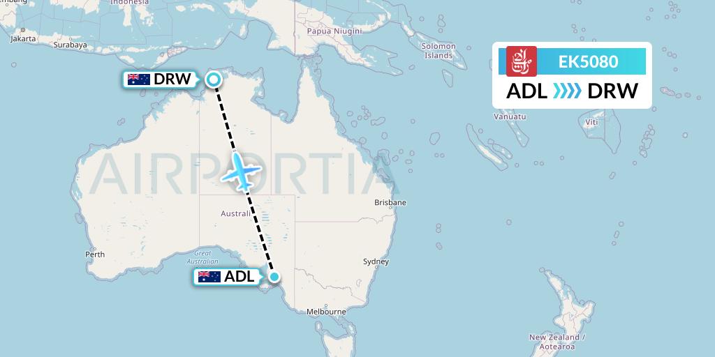 EK5080 Emirates Flight Map: Adelaide to Darwin