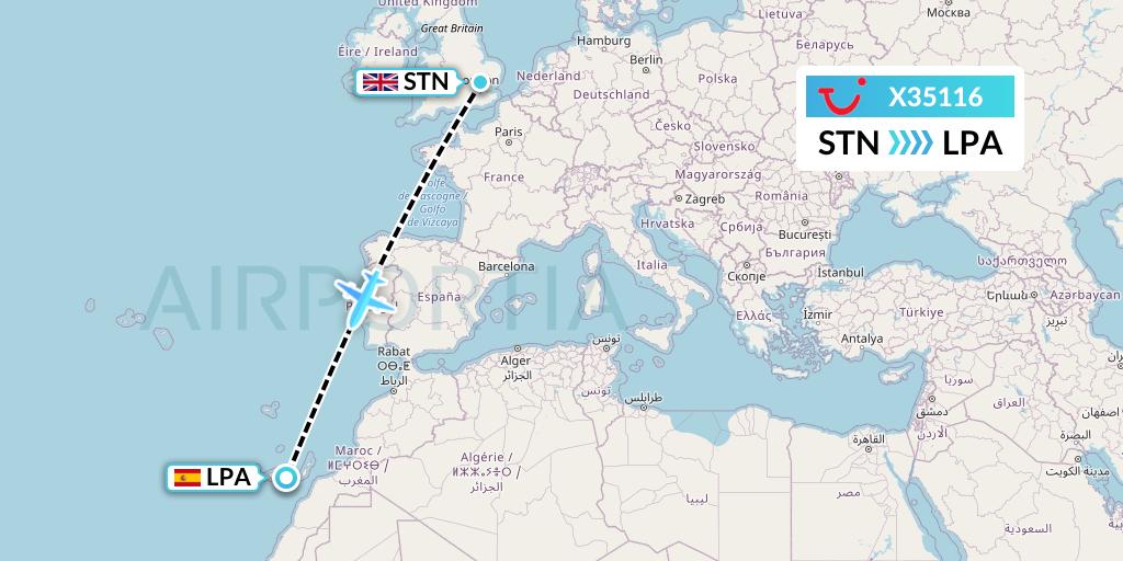 X35116 TUI fly Germany Flight Map: London to Las Palmas