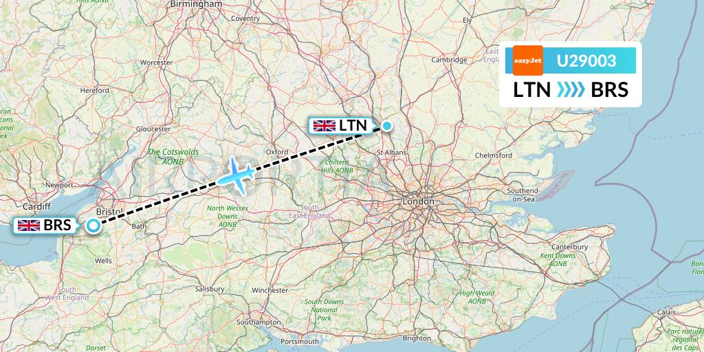 U29003 EasyJet Flight Map: London to Bristol