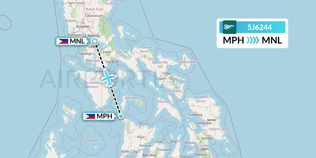 5J6244 CEBU Pacific Air Flight Map: Caticlan to Manila