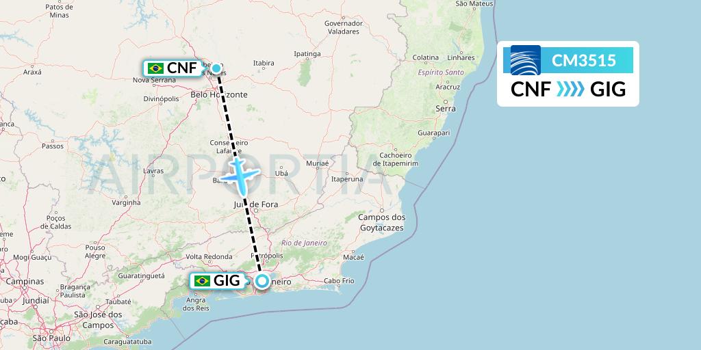 CM3515 Copa Airlines Flight Map: Belo Horizonte to Rio de Janeiro