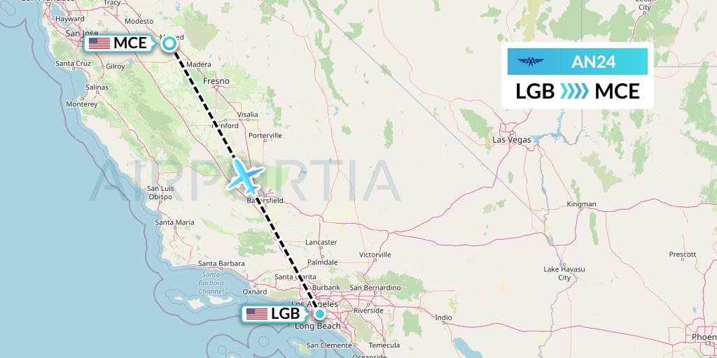 AN24 Advanced Air Flight Map: Long Beach to Merced