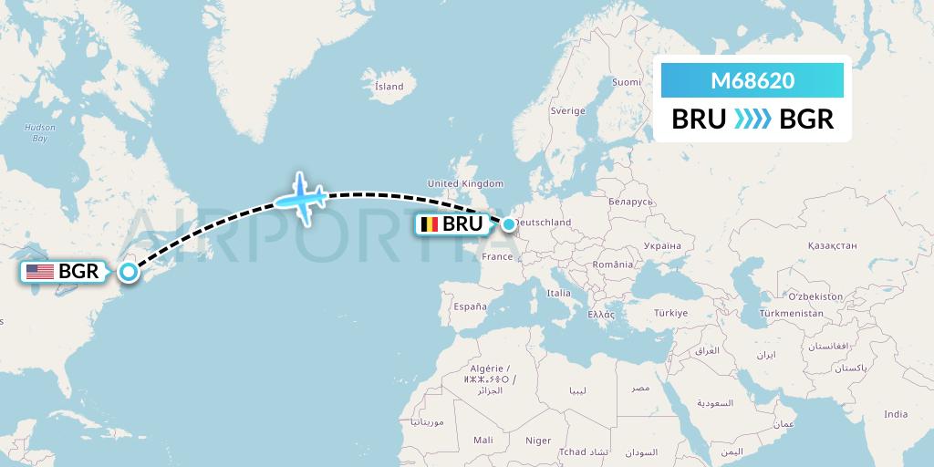 M68620 Amerijet International Flight Map: Brussels to Bangor