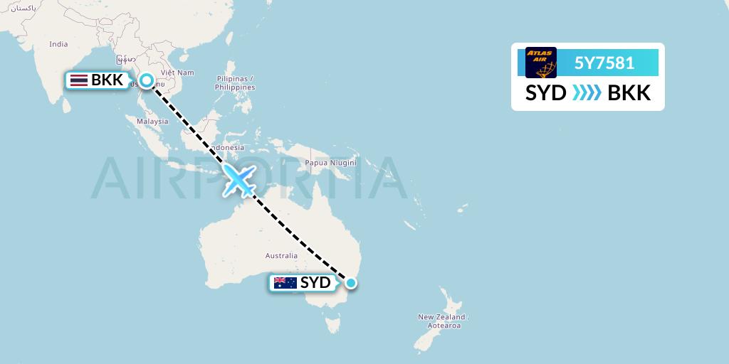 5Y7581 Atlas Air Flight Map: Sydney to Bangkok
