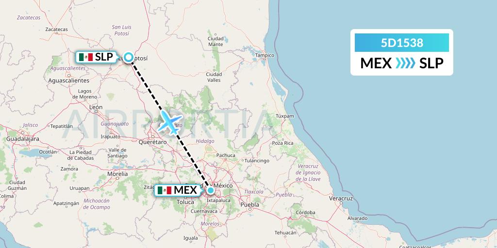5D1538 Aeromexico Connect Flight Map: Mexico City to San Luis Potosi