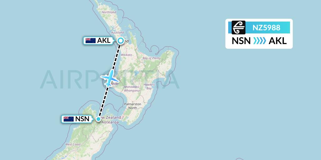 NZ5988 Air New Zealand Flight Map: Nelson to Auckland