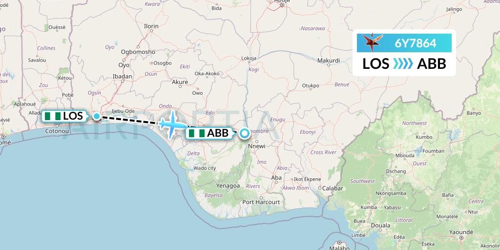 6Y7864 SmartLynx Flight Map: Lagos to Asaba
