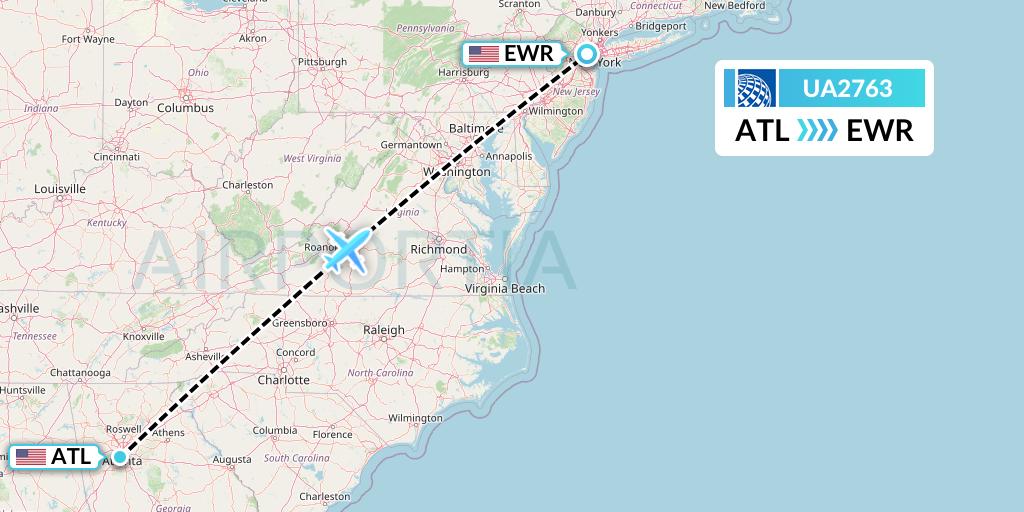 UA2763 United Airlines Flight Map: Atlanta to New York