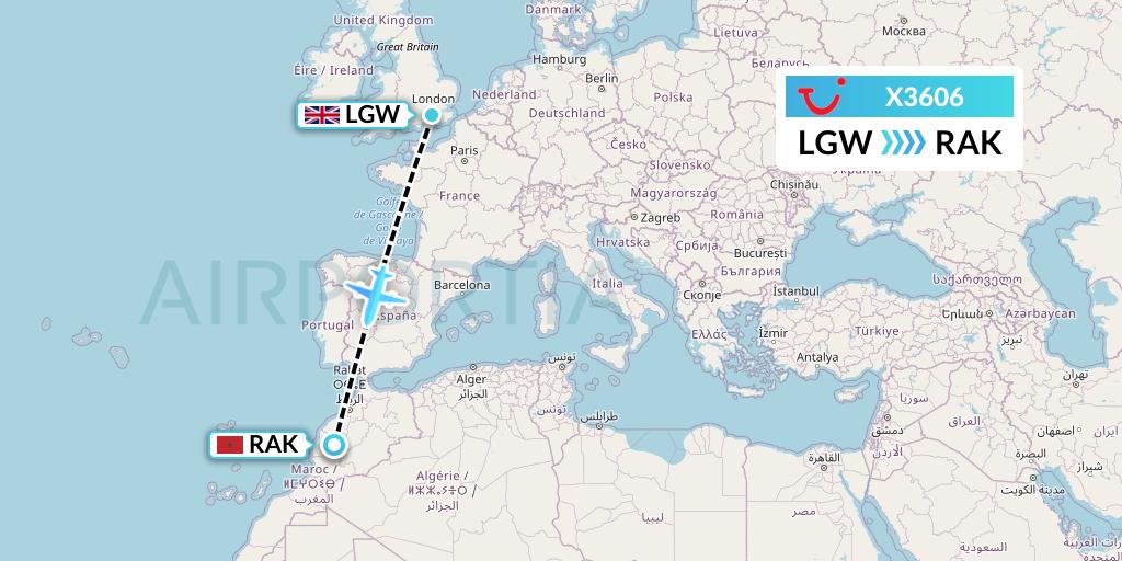 X3606 TUI fly Germany Flight Map: London to Marrakesh 