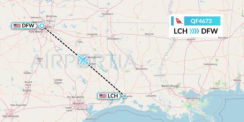 QF4673 Qantas Flight Map: Lake Charles to Dallas
